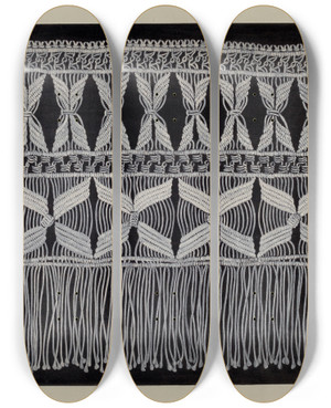 Triptych art skateboard deck of Bertha Semple Macramelace by Bertha Semple