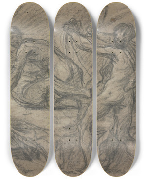 Triptych art skateboard deck of Domenico Tintoretto Vulkan Berrascht Venus Und Mars by Domenico Tintoretto (1560-1635)