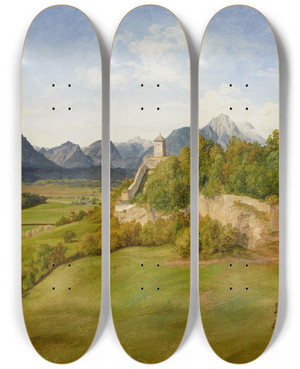 Triptych art skateboard deck of Friedrich Loos Der Mnchsberg In Salzburg Mit Dem Josefsturm by Friedrich Loos (1797-1890)