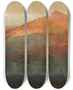 Triptych art skateboard deck of Heinrich Tomec Hermannskogel With View Of The Habsburgwarte by Heinrich Tomec (1863-1928)