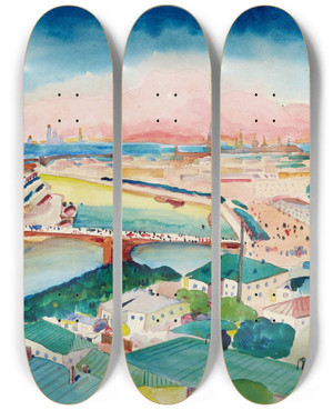Triptych art skateboard deck of Wassily Kandinsky Blick Auf Moskau by Wassily Kandinsky (1866-1944)