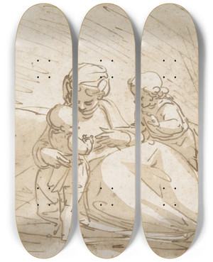 Triptych art skateboard deck of Luca Cambiaso Madonna And Child With The Infant Saint John by Luca Cambiaso (1527-1585)