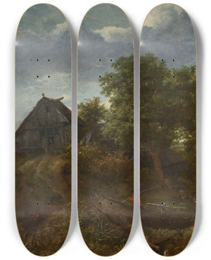 Triptych art skateboard deck of Jacob Van Ruisdael A Dune Landscape With A Distant View Of Haarlem by Jacob Van Ruisdael (1628-1682)