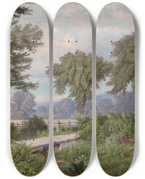 Triptych art skateboard deck of William Trost Richards Landscape_2 by William Trost Richards (1833-1905)