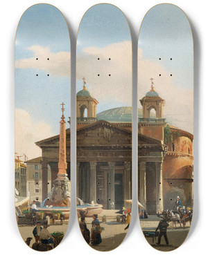 Triptych art skateboard deck of Giuseppe Canella Vue Du Panthon Rome by Giuseppe Canella (1788-1847)
