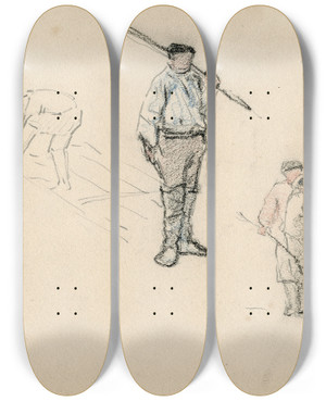 Triptych art skateboard deck of Adolf Le Comte Diverse Figuurtjes_1 by Adolf Le Comte (1850-1921)