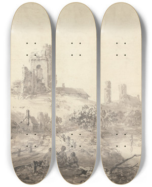 Triptych art skateboard deck of Nicholas Thomas Dall Landscape by Nicholas Thomas Dall