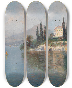 Triptych art skateboard deck of Emilie Medizpelikan Villa Cipressi by Emilie Mediz Pelikan (1861-1908)
