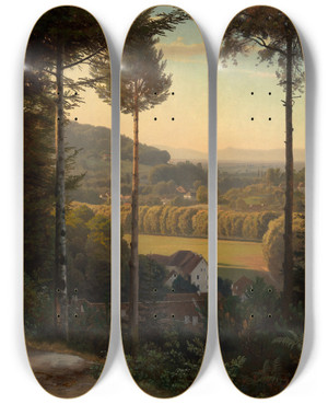 Triptych art skateboard deck of Johann Wilhelm Schirmer Das Oostal Mit Blick Auf Die Rheinebene Und Die Vogesen Abend by Johann Wilhelm Schirmer (1807-1863)