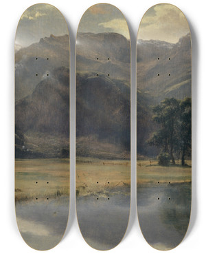 Triptych art skateboard deck of Alexandre Calame Landscape In The Canton Of Uri by Alexandre Calame (1810-1864)