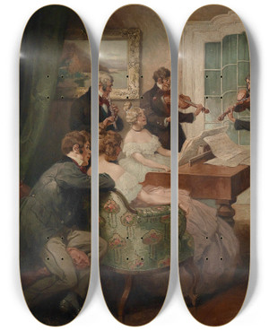 Triptych art skateboard deck of Rudolf Alfred Hger Hausmusik by Rudolf Alfred Hoger (1877-1930)