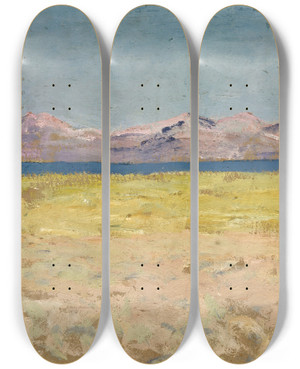 Triptych art skateboard deck of Ernst Schiess Ufergefilde Mit Schmalem Meeresarm Und Fernem Hgelzug by Ernst Schiess (1872-1919)
