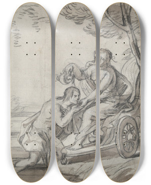Triptych art skateboard deck of Thomas Willeboirts Bosschaert The Deification Ofaeneas by Thomas Willeboirts Bosschaert (1614-1654)