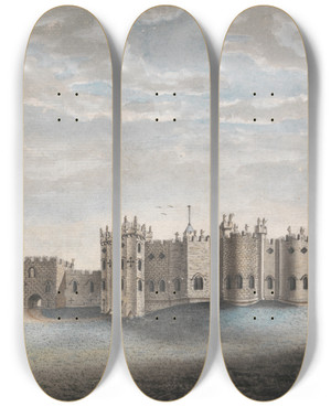 Triptych art skateboard deck of William Beilby Alnwick Castle by William Beilby (1740-1819)