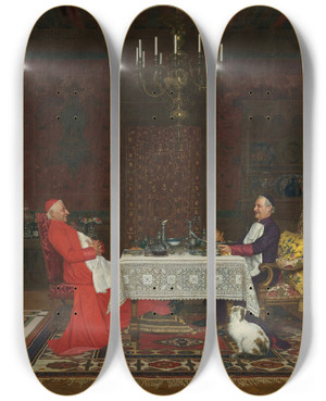 Triptych art skateboard deck of Leo Herrmann The Cardinals Dinner by Leo Herrmann (1853-1927)