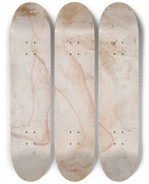 Triptych art skateboard deck of Claude Lorrain Schreitendes Beinpaar Fragment by Claude Lorrain (1604-1682)