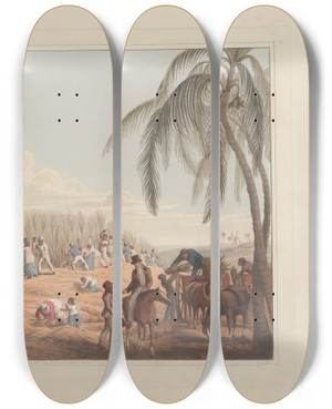 Triptych art skateboard deck of William A V Clark Cutting The Sugarcane by William A V Clark (19-)