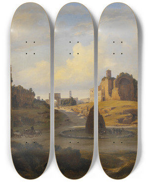 Triptych art skateboard deck of Thorald Lsse View Towards Forum Romanum From The Colosseum by Thorald Laessoe (1816-1878)