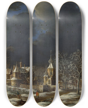 Triptych art skateboard deck of Abraham Beerstraaten Poelgeest Castle At Koudekerk by Abraham Beerstraaten (1643-1670)