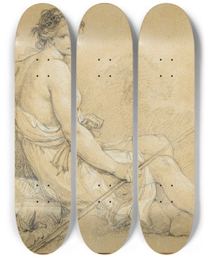 Triptych art skateboard deck of Charlesjoseph Natoire Diana As A Young Shepherdess by Charles Joseph Natoire (1700-1777)