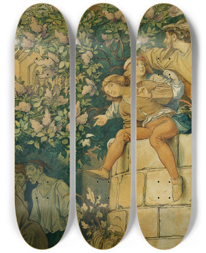 Triptych art skateboard deck of Moritz Von Schwind Die Schne Melusine Vi Die Bsen Zungen by Moritz Von Schwind (1804-1871)