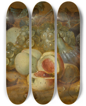Triptych art skateboard deck of Alexander Coosemans Still Life With Peaches And Figs by Alexander Coosemans (1627-1689)