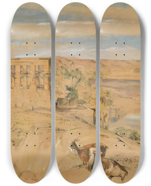Triptych art skateboard deck of John Frederick Lewis The Hypaethral Temple At Philae Upper Egypt by John Frederick Lewis (1805-1876)