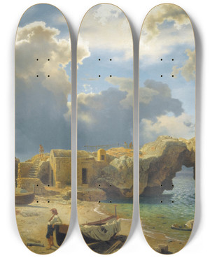 Triptych art skateboard deck of August Leu Capri by August Laux (1818-1897)