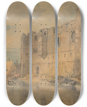 Triptych art skateboard deck of Joseph Mallord William Turner Newark Upon Trent by Joseph Mallord William Turner (1775-1851)