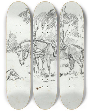 Triptych art skateboard deck of August Kratzer Pferde In Deckung by August Kratzer (1913-1943)
