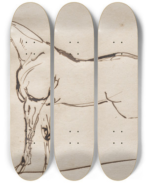 Triptych art skateboard deck of Eugne Delacroix Study Of A Horse by Eugene Delacroix (1798-1863)