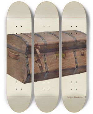 Triptych art skateboard deck of Regina Henderer Trunk by Regina Henderer