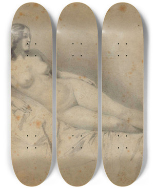 Triptych art skateboard deck of Frederic Leighton A Reclining Female Nude by Frederic Leighton (1830-1896)