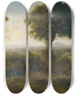Triptych art skateboard deck of Alexander Nasmyth A View Of Edinburgh From Corstophine Hill by Alexander Nasmyth (1758-1840)