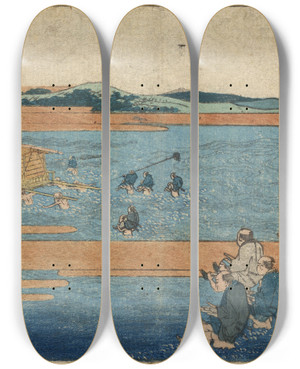 Triptych art skateboard deck of Katsushika Hokusai Shimada_1 by Katsushika Hokusai (1760-1849)