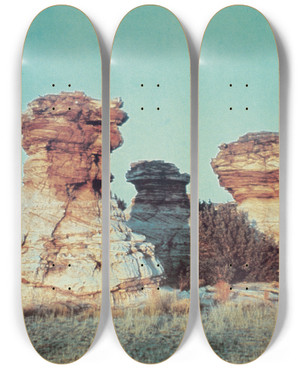 Triptych art skateboard deck of Us Information Agency Scenically Yours Rock Formations Oklahoma by U S Information Agency (1953-1999)