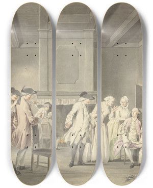 Triptych art skateboard deck of Jacobus Buys De Onverwachte Tweeling by Jacobus Buys (1724-1801)