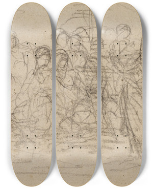 Triptych art skateboard deck of Narcissevirgile Diaz De La Pea Esquisse Dune Composition Nombreux Personnages by Narcisse-Virgile Diaz de La Pea (1808-1876)