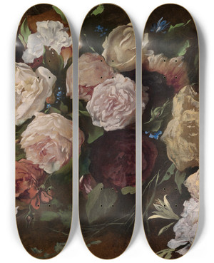 Triptych art skateboard deck of Anselm Feuerbach Blumenstudie by Anselm Feuerbach (1829-1880)