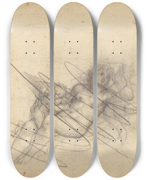 Triptych art skateboard deck of Giulio Campi Venus And Cupid by Giulio Campi (1500-1572)