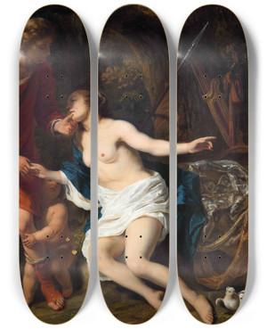 Triptych art skateboard deck of Ferdinand Bol Venus And Adonis by Ferdinand Bol (1616-1680)