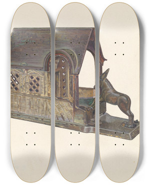 Triptych art skateboard deck of William O Fletcher Toy Bank by William O Fletcher