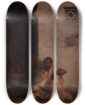 Triptych art skateboard deck of Eugne Delacroix Street In Meknes by Eugene Delacroix (1798-1863)