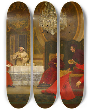 Triptych art skateboard deck of Leo Herrmann Entre Intimes by Leo Herrmann (1853-1927)