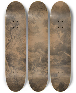 Triptych art skateboard deck of Friedrich Preller The Elder Landscape by Friedrich Preller The Elder (1804-1878)
