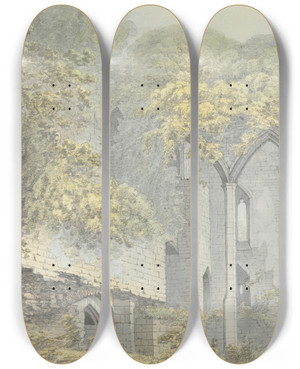 Triptych art skateboard deck of John Webber Goodrich Castle On The Wye Hertfordshire by John Webber (1751-1793)