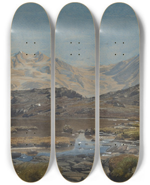 Triptych art skateboard deck of Francoislouis Franais Mountain Landscape_1 by Francois Louis Francais (1814-1897)