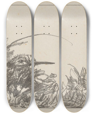 Triptych art skateboard deck of Theo Van Hoytema Tureluur In Het Gras by Theo Van Hoytema (1863-1917)