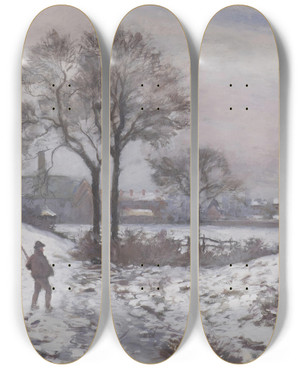 Triptych art skateboard deck of Camille Pissarro Chasseur En Hiver Paysage Norwood by Camille Pissarro (1830-1903)