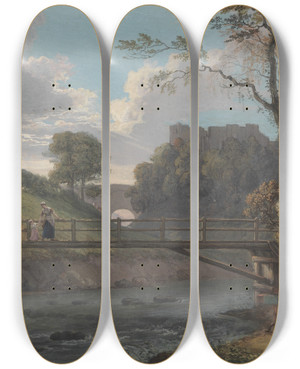 Triptych art skateboard deck of Paul Sandby Roslin Castle Midlothian by Paul Sandby (1731-1809)